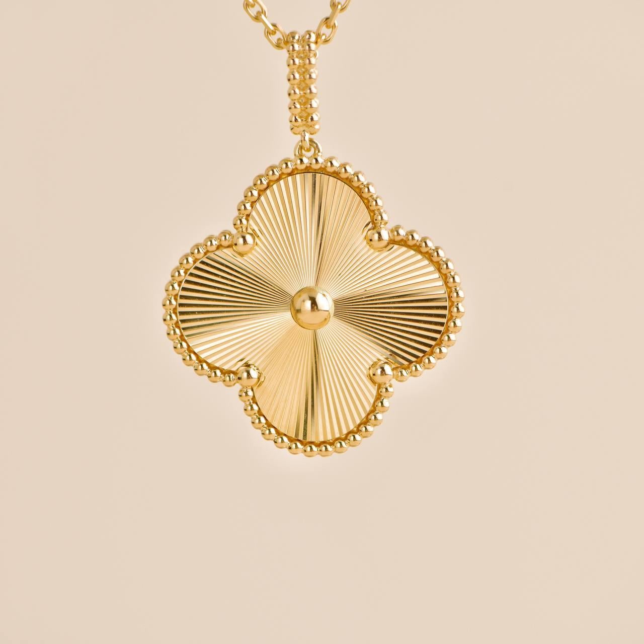 Van Cleef & Arpels Magic Alhambra Guilloché 18K Yellow Gold Pendant Necklace 2