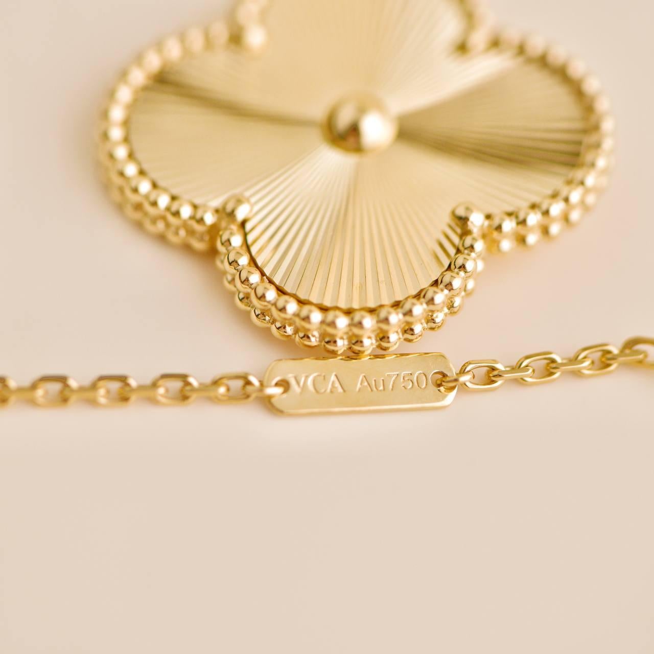 Van Cleef & Arpels Magic Alhambra Guilloché 18K Yellow Gold Pendant Necklace 3