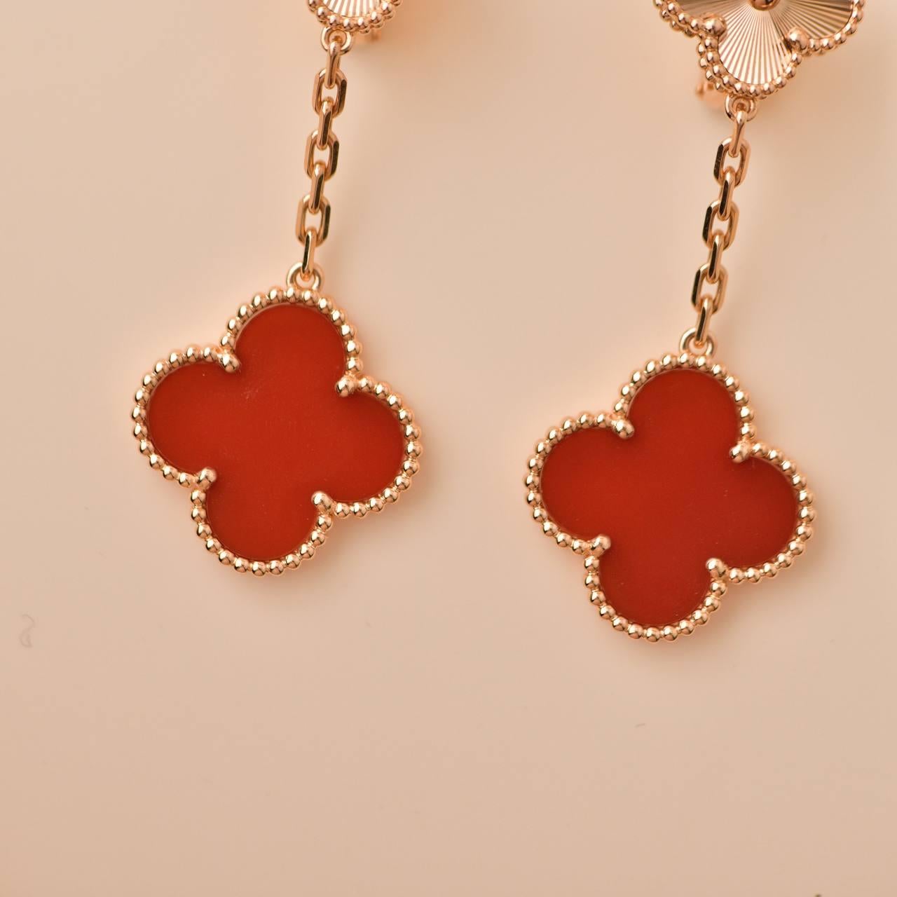 Van Cleef & Arpels Magic Alhambra Guilloché Carnelian 18K Rose Gold Earrings 1