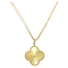 Van Cleef & Arpels Magic Alhambra Guilloche Long Yellow Gold Pendant Necklace