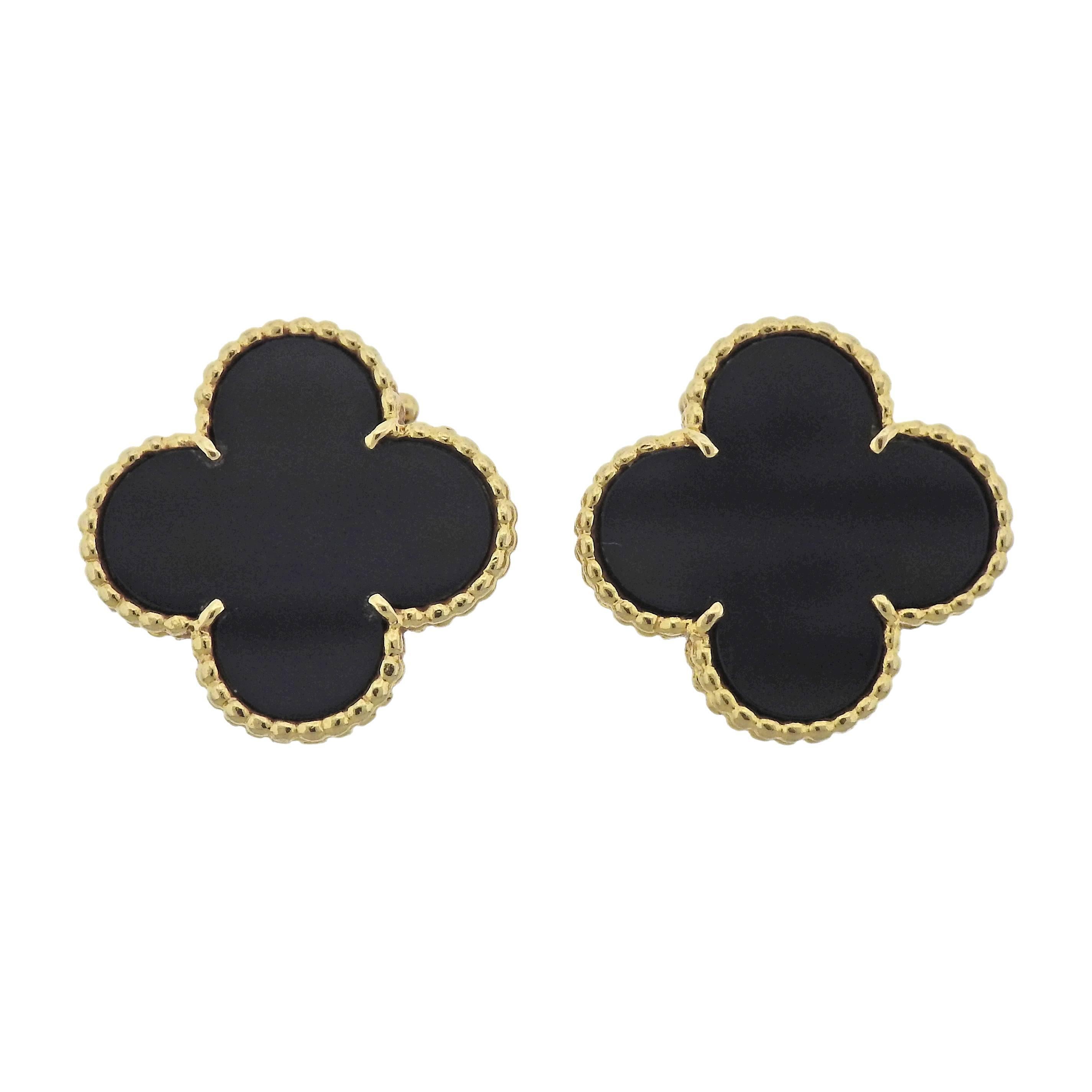Van Cleef & Arpels Magic Alhambra Large Onyx Gold Earrings