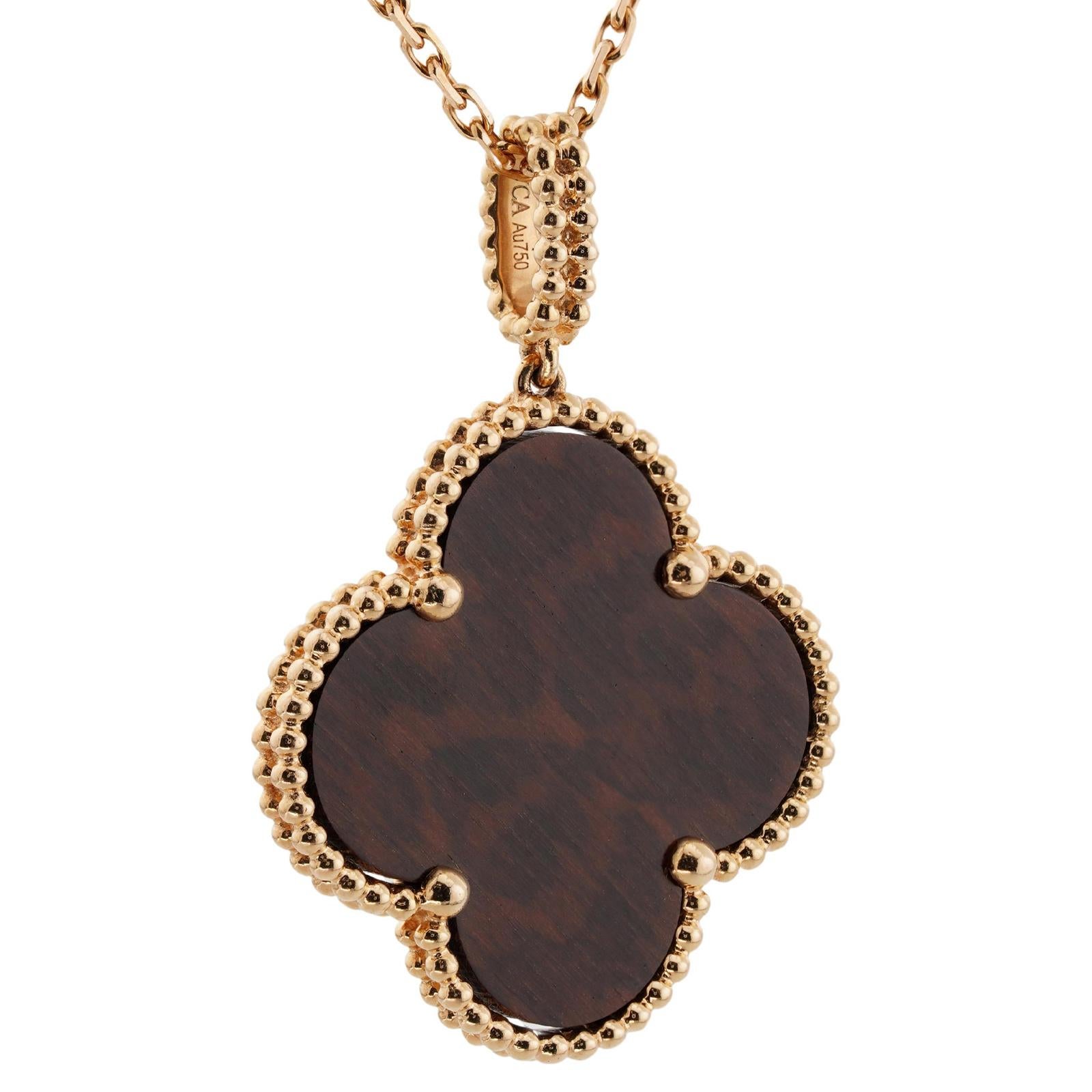 VAN CLEEF & ARPELS Magic Alhambra Letterwood Rose Gold Long Pendant Necklace In Excellent Condition For Sale In New York, NY