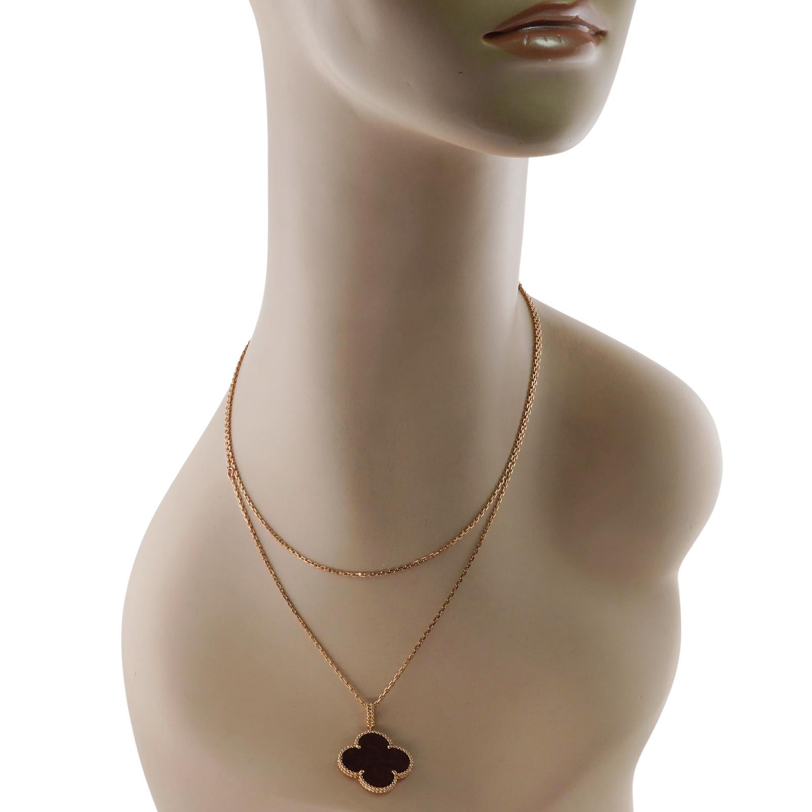 VAN CLEEF & ARPELS Magic Alhambra Letterwood Rose Gold Long Pendant Necklace For Sale 2
