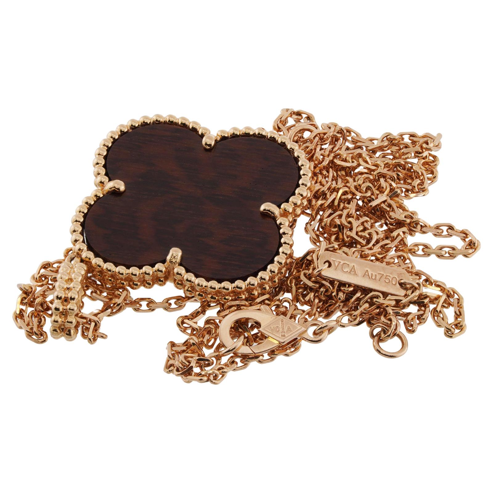 VAN CLEEF & ARPELS Magic Alhambra Letterwood Rose Gold Long Pendant Necklace For Sale 3