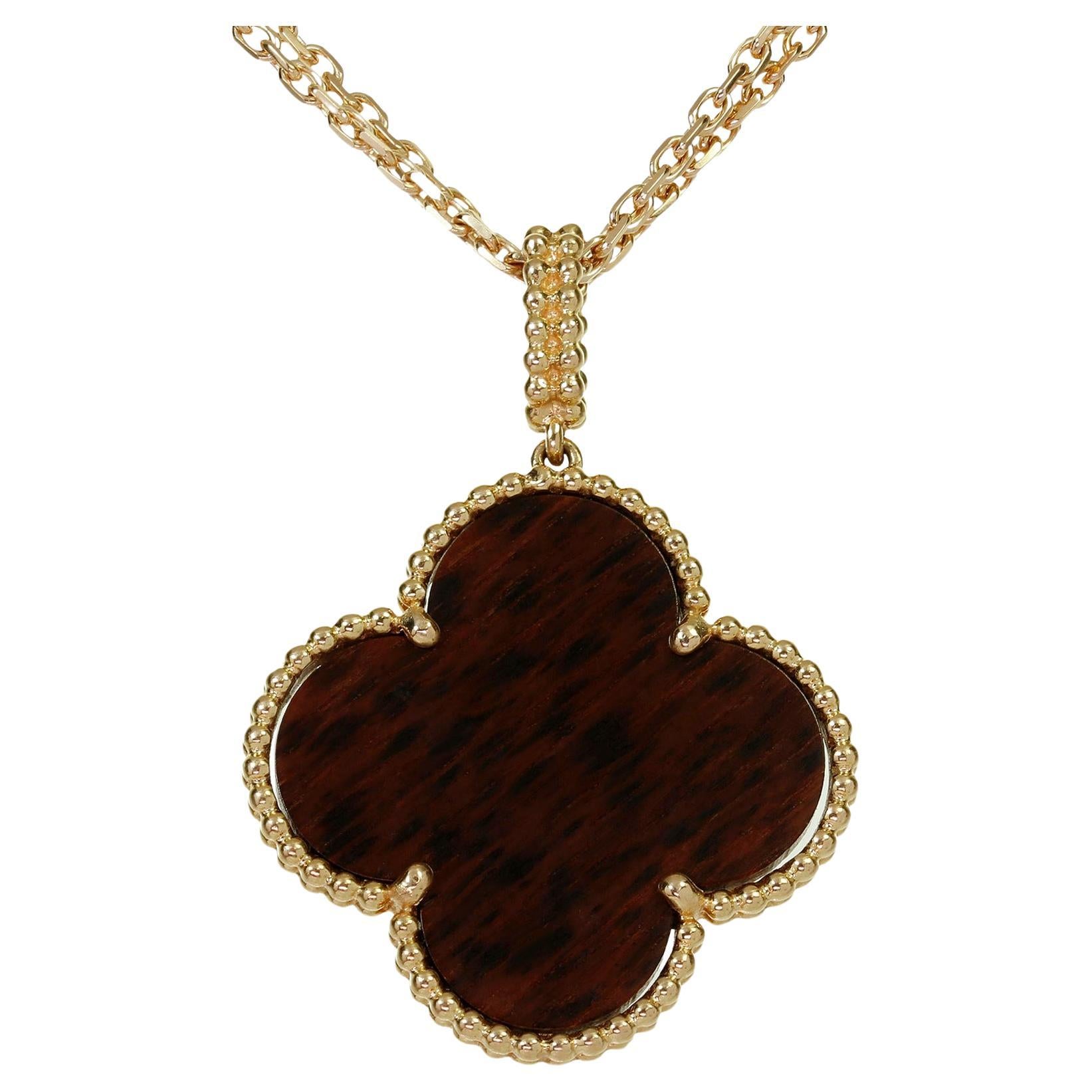 VAN CLEEF & ARPELS Magic Alhambra Letterwood Rose Gold Long Pendant Necklace For Sale