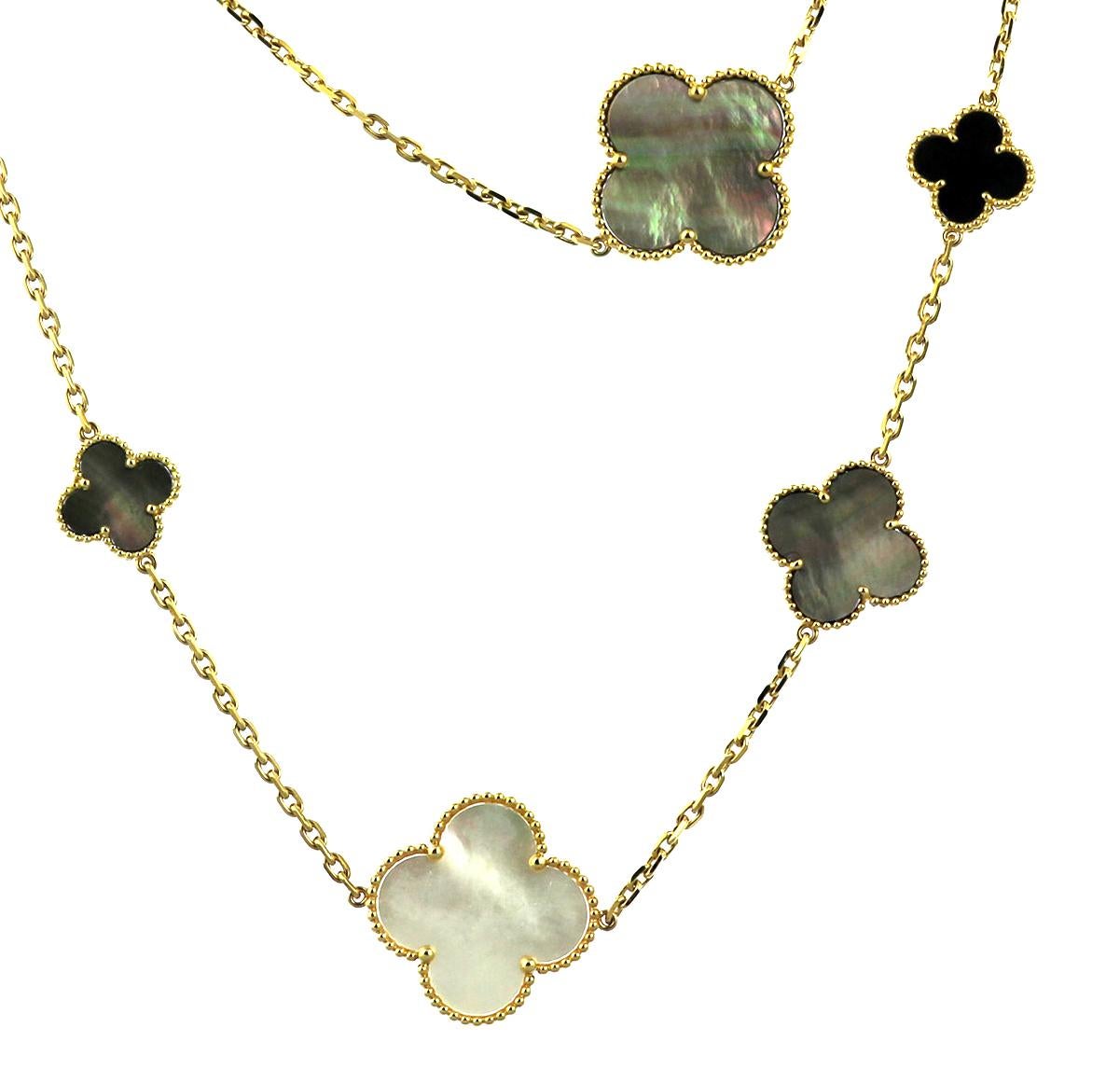 Retro Van Cleef & Arpels, Magic Alhambra Long Necklace, 16 Motifs, Mother of Pearl