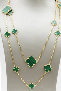 Van Cleef & Arpels Magic Alhambra Long Necklace, 16 Motifs Yellow Gold Malachite