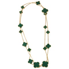 Van Cleef & Arpels Magic Alhambra Long Necklace, 16 Motifs Yellow Gold Malachite