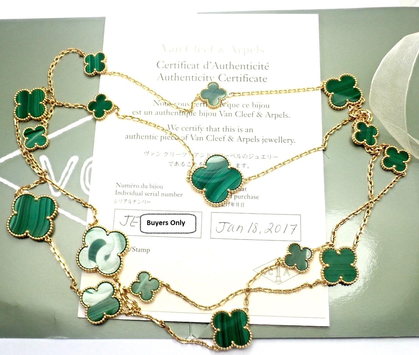 Van Cleef & Arpels Magic Alhambra Malachite 16 Motif Long Yellow Gold Necklace 2