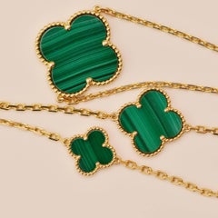 Van Cleef & Arpels Magic Alhambra Malachite 16 Motifs Necklace 18K Yellow Gold