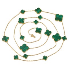 Van Cleef & Arpels Magic Alhambra Malachite 16 Motifs Necklace 18K Yellow Gold