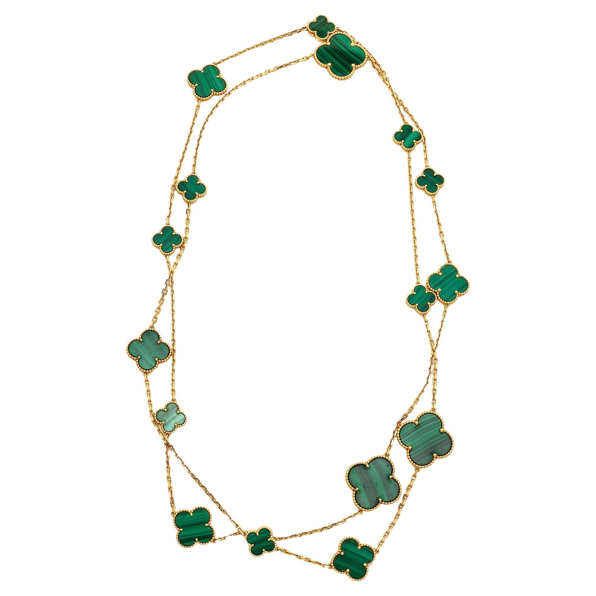 Van Cleef & Arpels Magic Alhambra Malachite 18k Yellow Gold 16 Long Necklace