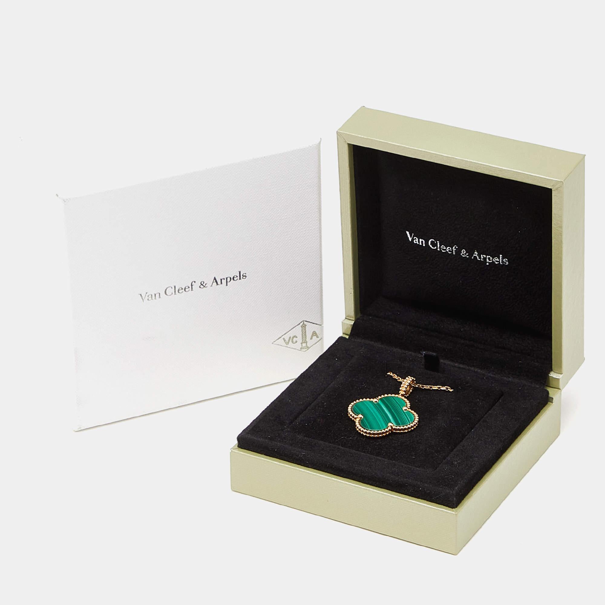 Van Cleef & Arpels Magic Alhambra Malachite 18k Yellow Gold Long Necklace 2
