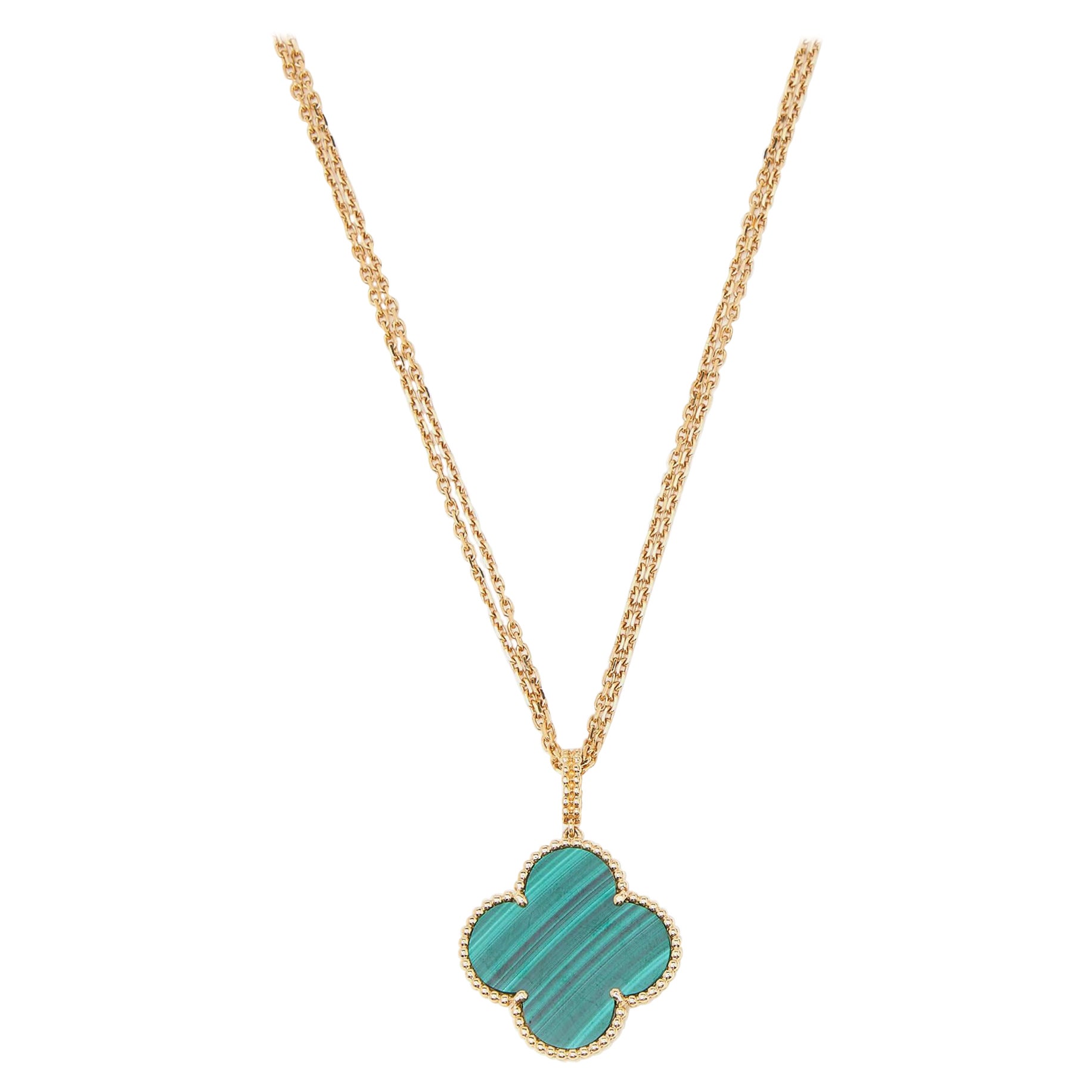 Van Cleef & Arpels Magic Alhambra Malachite 18k Yellow Gold Long Necklace