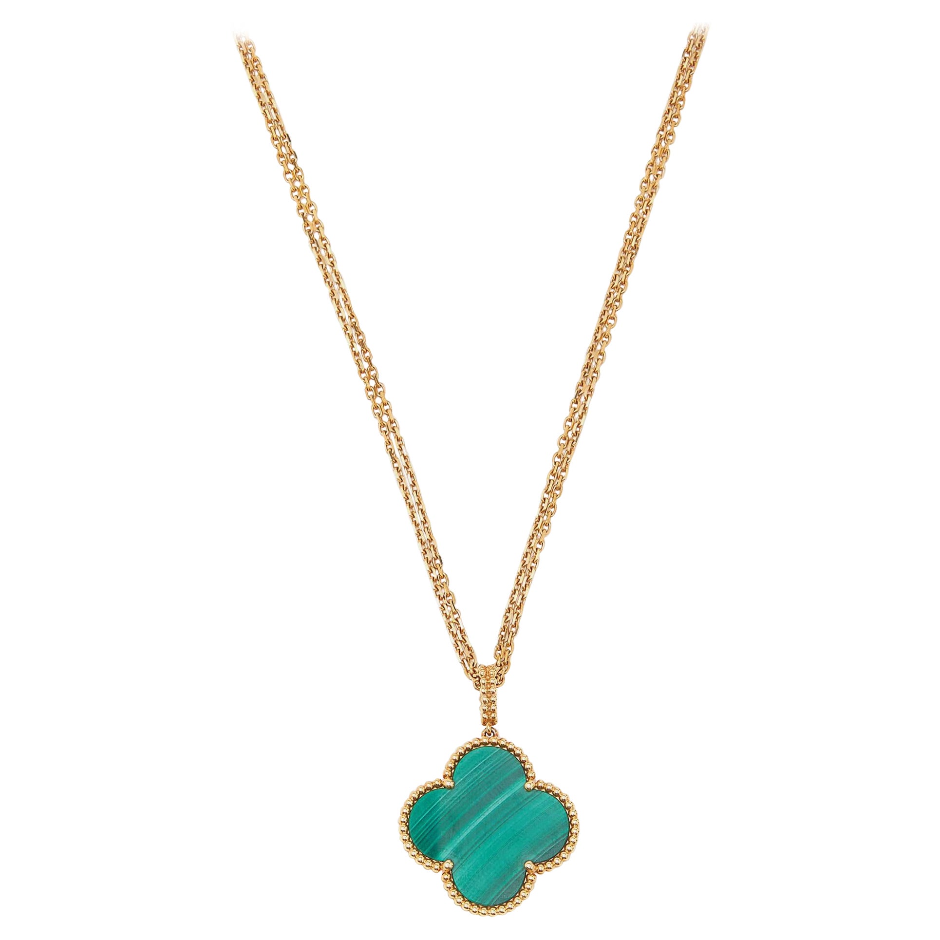 Van Cleef & Arpels Magic Alhambra Malachite 18k Yellow Gold Long Necklace