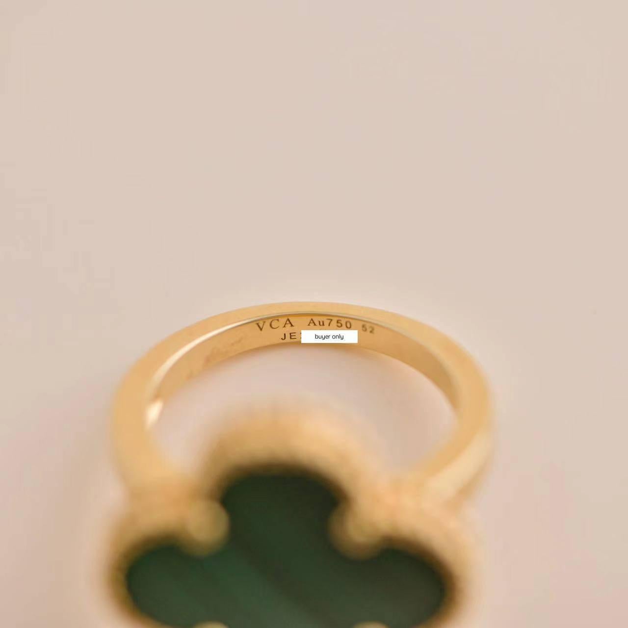 Van Cleef & Arpels Magic Alhambra Malachite 18K Yellow Gold Ring Size 52 3