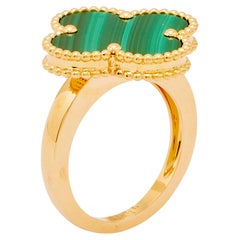 Van Cleef & Arpels Magic Alhambra Malachite 18k Yellow Gold Ring Size 53