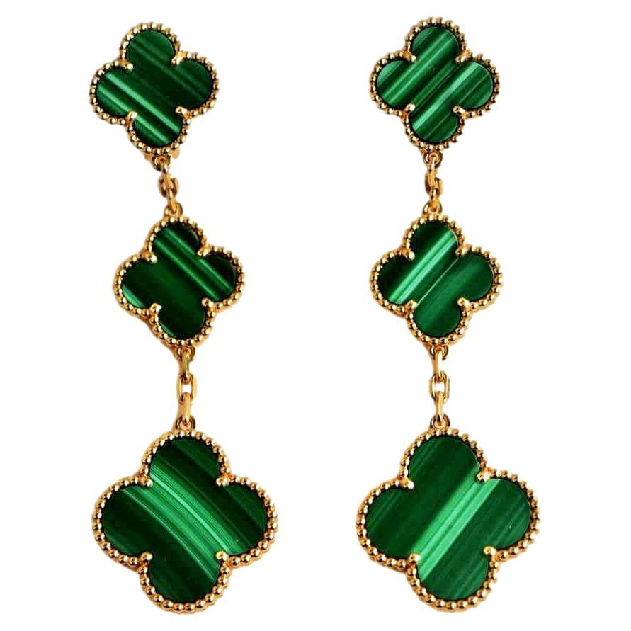 Van Cleef & Arpels Magic Alhambra Malachite 3 Motifs Earrings