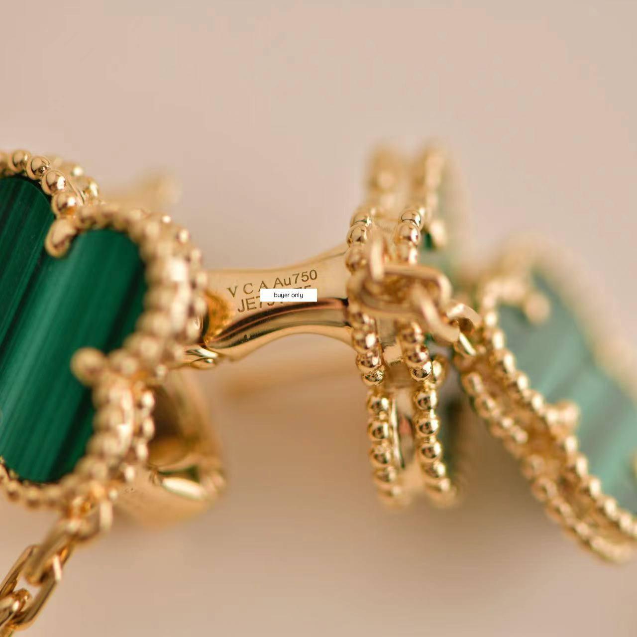 Van Cleef & Arpels Magic Alhambra Malachite 3 Motifs Yellow Gold Earrings In Excellent Condition For Sale In Banbury, GB