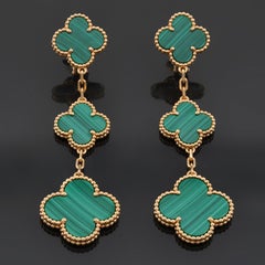 VAN CLEEF & ARPELS Magic Alhambra Malachite Yellow Gold 3-Motif Earrings