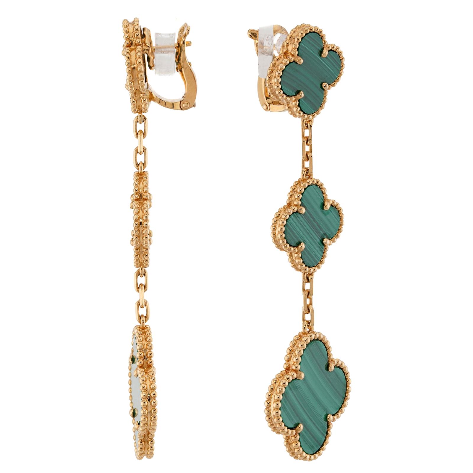 VAN CLEEF & ARPELS Magic Alhambra Malachit-Ohrringe aus Gelbgold mit 3-Motiven im Angebot 1