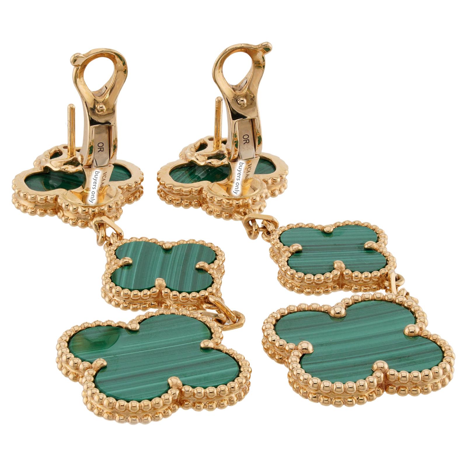 VAN CLEEF & ARPELS Magic Alhambra Malachit-Ohrringe aus Gelbgold mit 3-Motiven im Angebot 2
