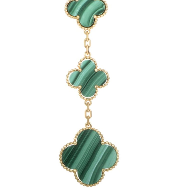 Van Cleef and Arpels Magic Alhambra Malachite Yellow Gold Earrings at