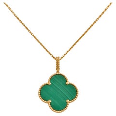 Used Van Cleef & Arpels Magic Alhambra Malachite Yellow Gold Pendant Long Necklace