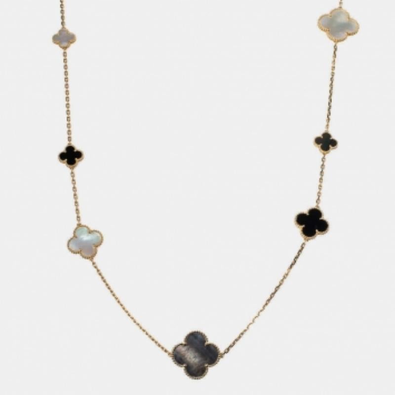 Women's Van Cleef & Arpels Magic Alhambra Mother of Pearl 16 Motif Station Necklace For Sale