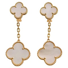 Van Cleef 
Arpels Magic Alhambra Mother of Pearl 18K Gold Two Motif Earrings
