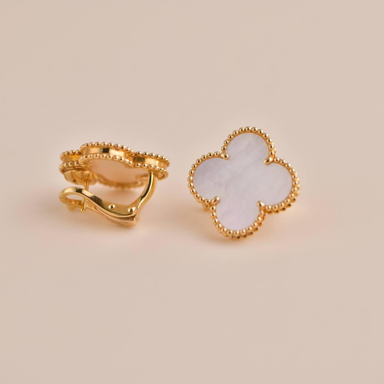 Uncut Van Cleef & Arpels Magic Alhambra Mother-of-Pearl 18K Yellow Gold Earrings