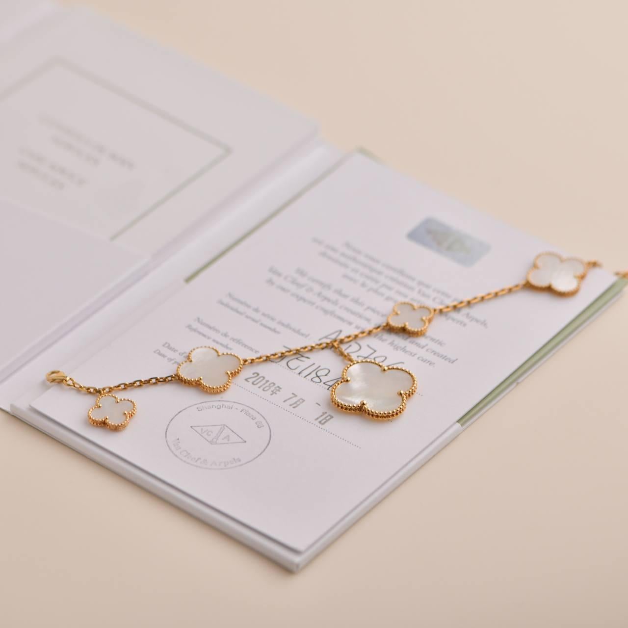 Uncut Van Cleef & Arpels Magic Alhambra Mother-of-Pearl 5 Motif Bracelet