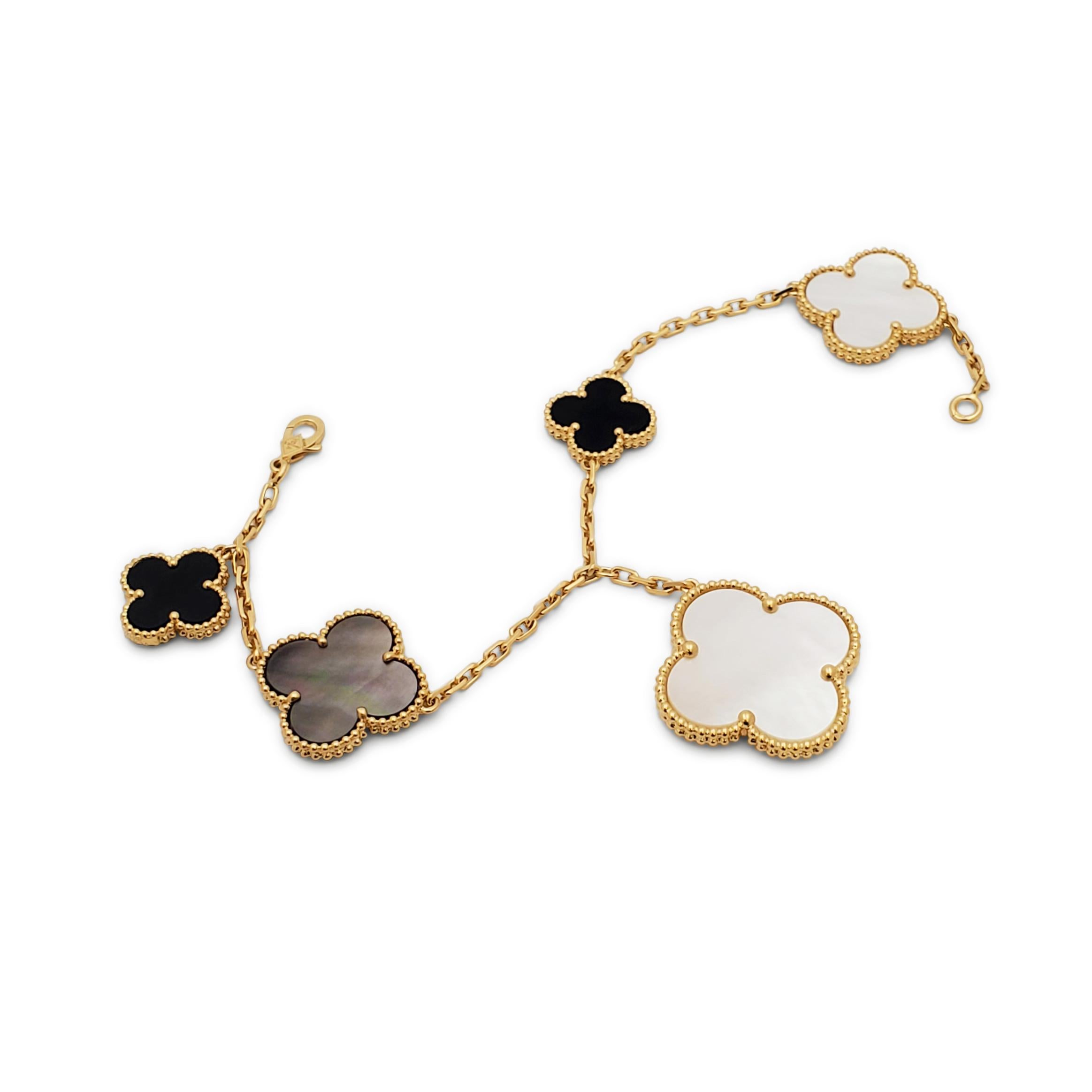 Mixed Cut Van Cleef & Arpels Magic Alhambra Mother of Pearl and Onyx Bracelet