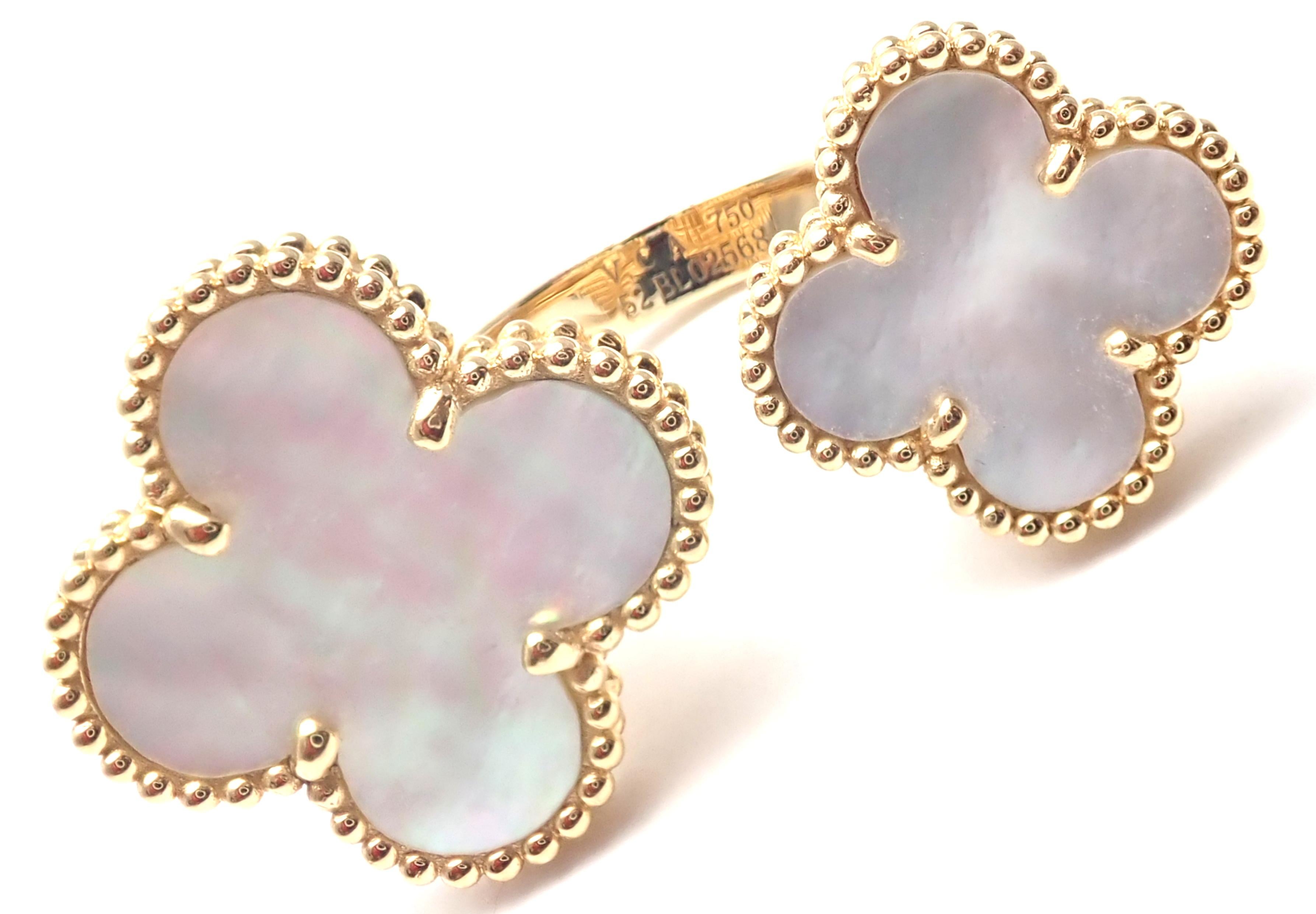 Women's or Men's Van Cleef & Arpels Magic Alhambra Mother of Pearl Between Finger Gold Ring