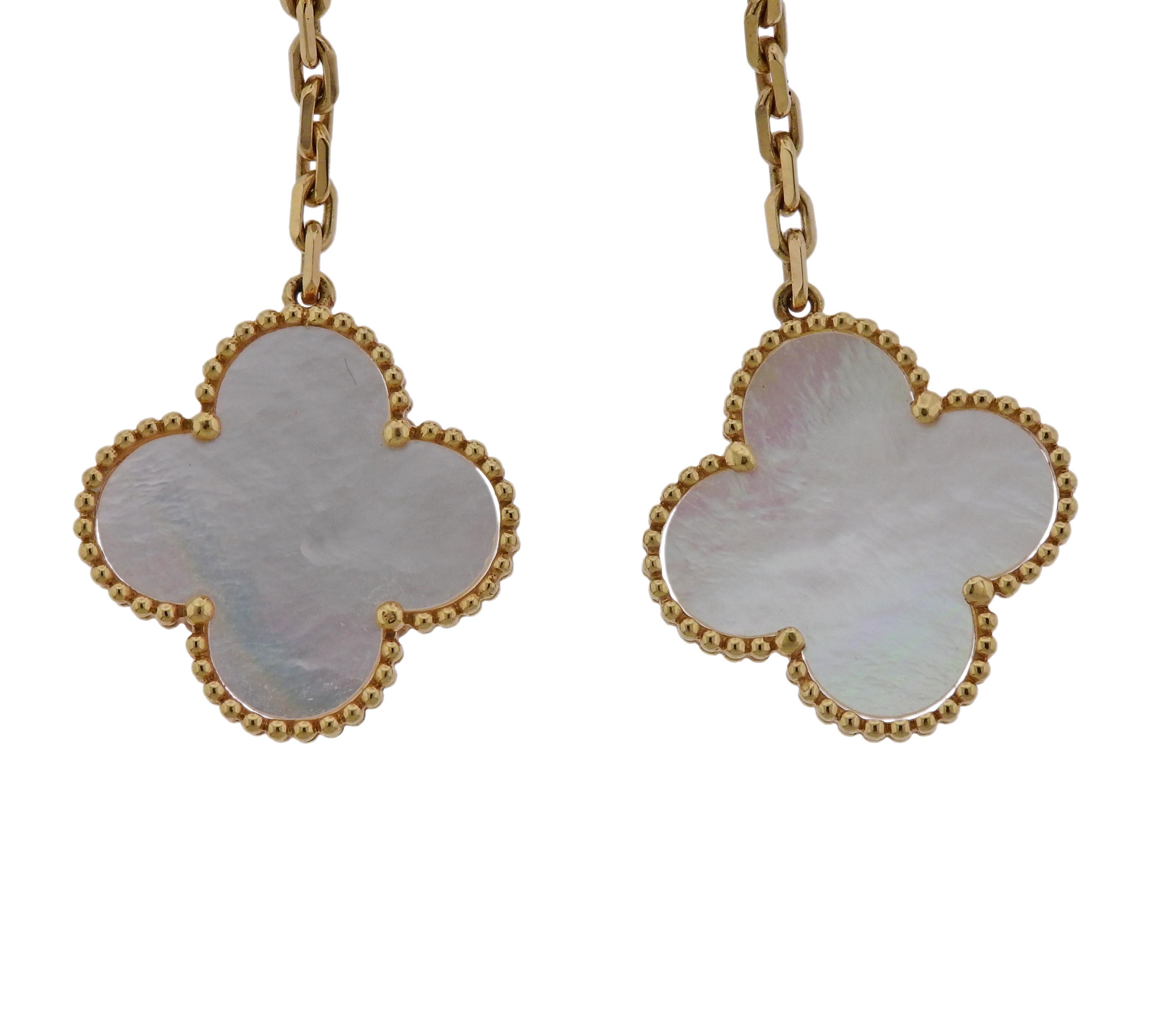 Van Cleef & Arpels Magic Alhambra Mother of Pearl Gold Earrings In Excellent Condition In Lambertville, NJ