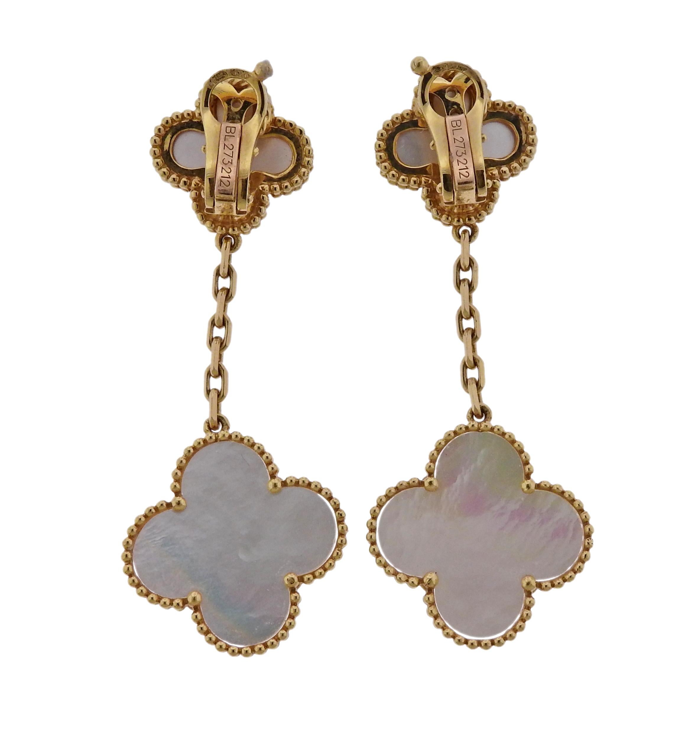 Women's or Men's Van Cleef & Arpels Magic Alhambra Mother of Pearl Gold Earrings