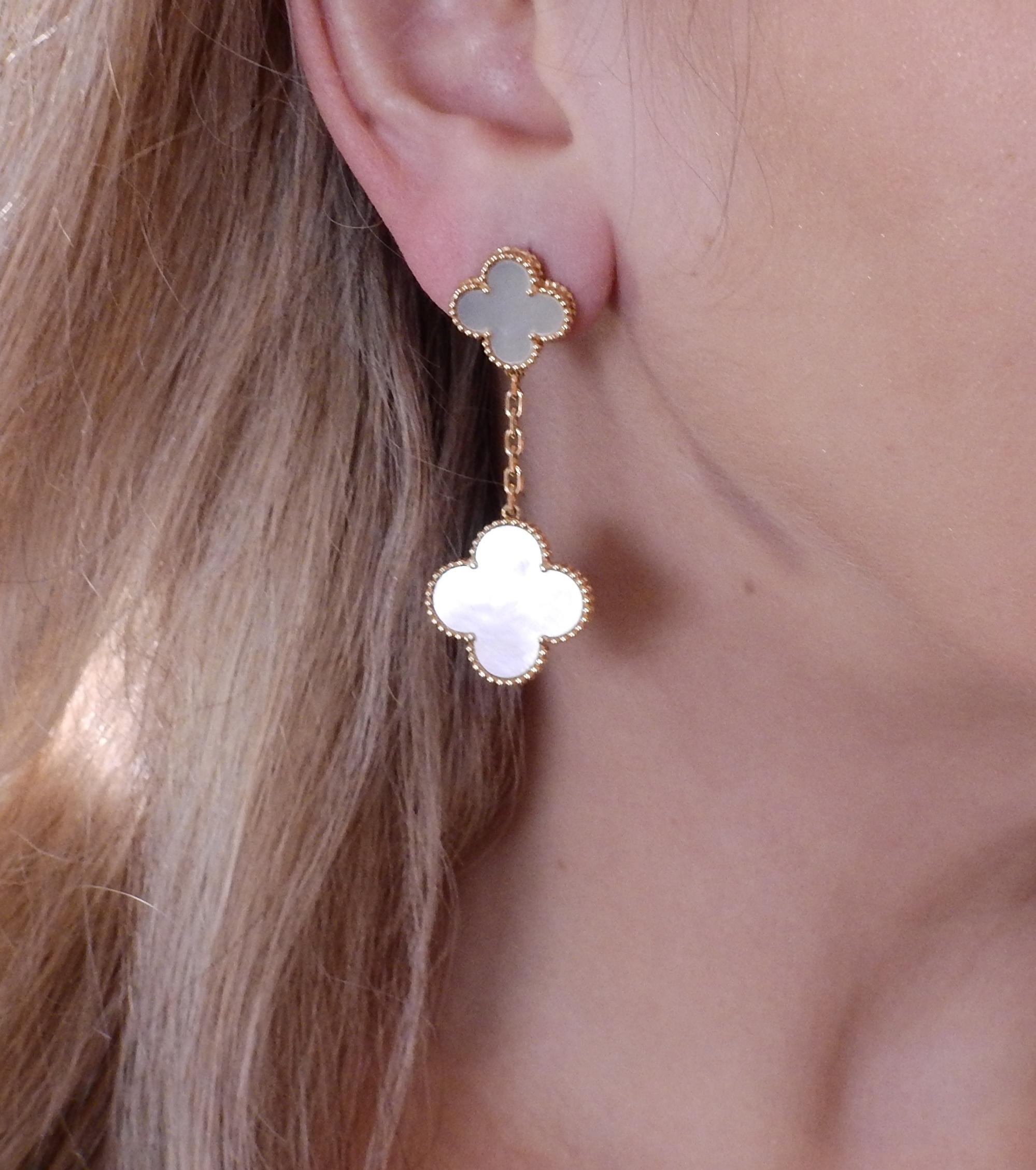 Van Cleef & Arpels Magic Alhambra Mother of Pearl Gold Earrings 2