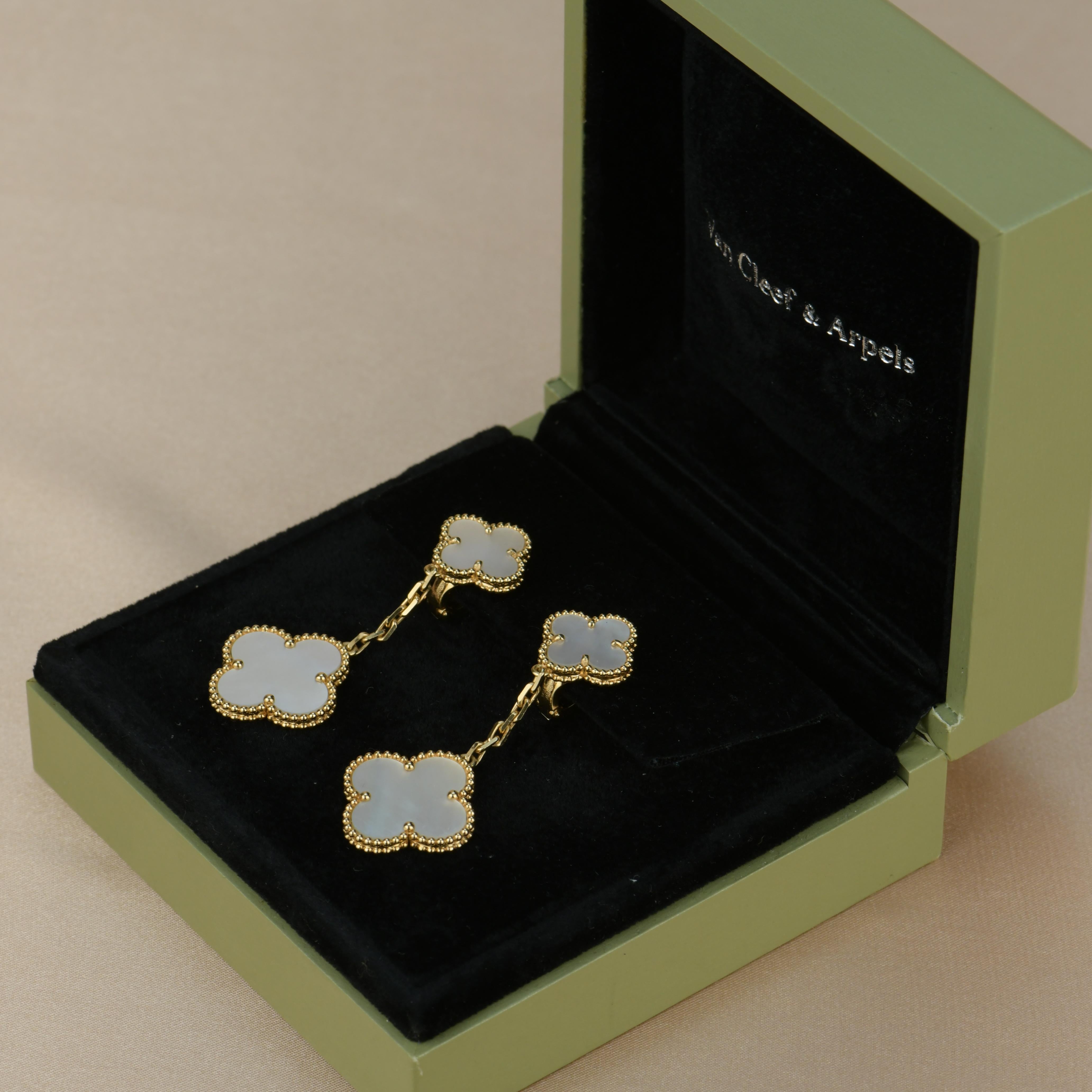 Van Cleef & Arpels Magic Alhambra Mother of Pearl Gold Earrings 2