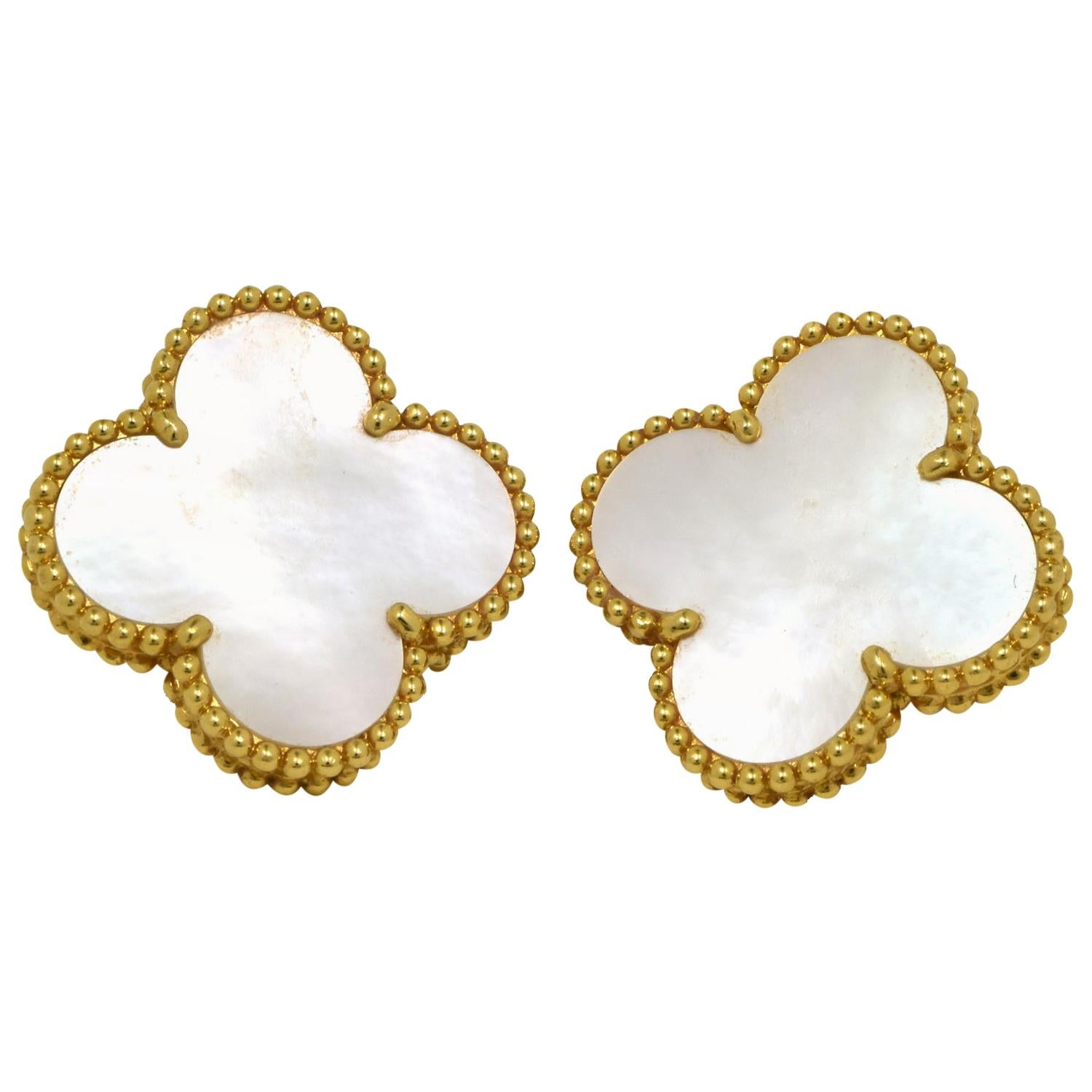 Van Cleef & Arpels Magic Alhambra Mother of Pearl Large Yellow Gold Earrings