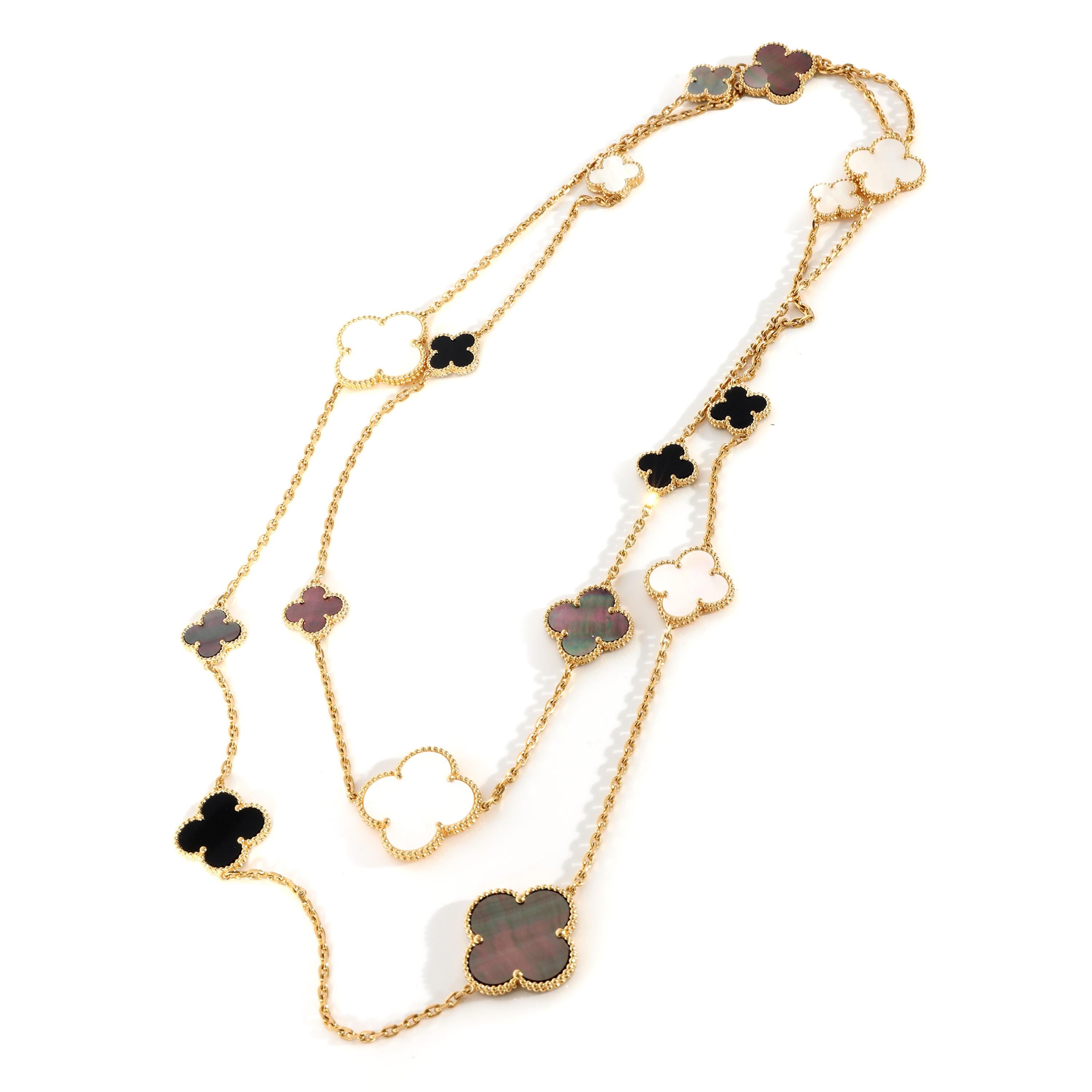 Van Cleef & Arpels Magic Alhambra Perlmutter-Halskette in 18K Gelbgold
 
 PRIMÄRE DETAILS
 SKU: 129267
 Auflistung Titel: Van Cleef & Arpels Magic Alhambra Perlmutter Halskette in 18K Gelbgold
 Beschreibung des Zustands: Die 1968 lancierte