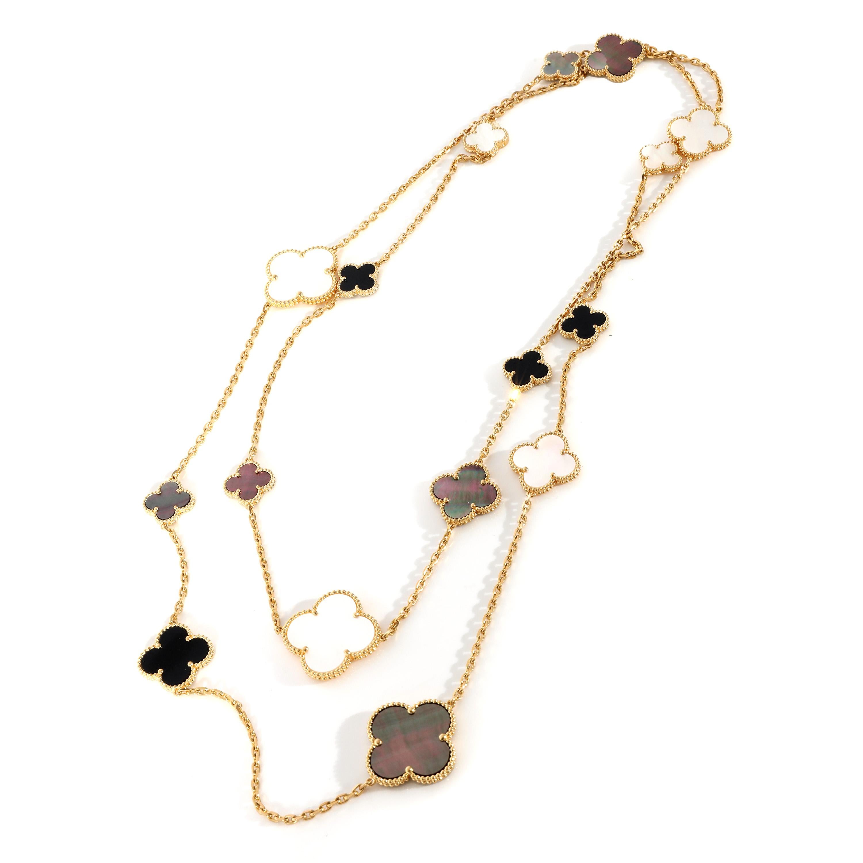 Van Cleef & Arpels Magic Alhambra Mother of Pearl Necklace in 18K Yellow Gold
 
 PRIMARY DETAILS
 SKU: 129267
 Listing Title: Van Cleef & Arpels Magic Alhambra Mother of Pearl Necklace in 18K Yellow Gold
 Condition Description: Launched in 1968, the