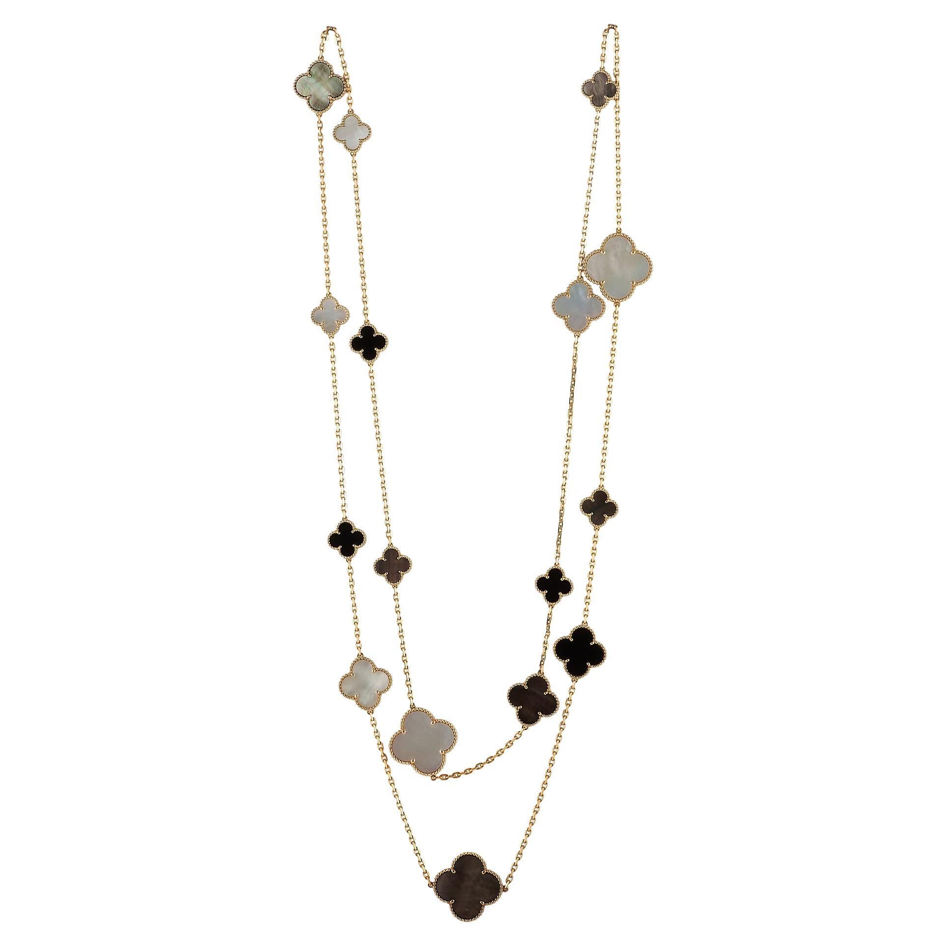 Van Cleef & Arpels Magic Alhambra Mother of Pearl & Onyx 16 Motif Necklace