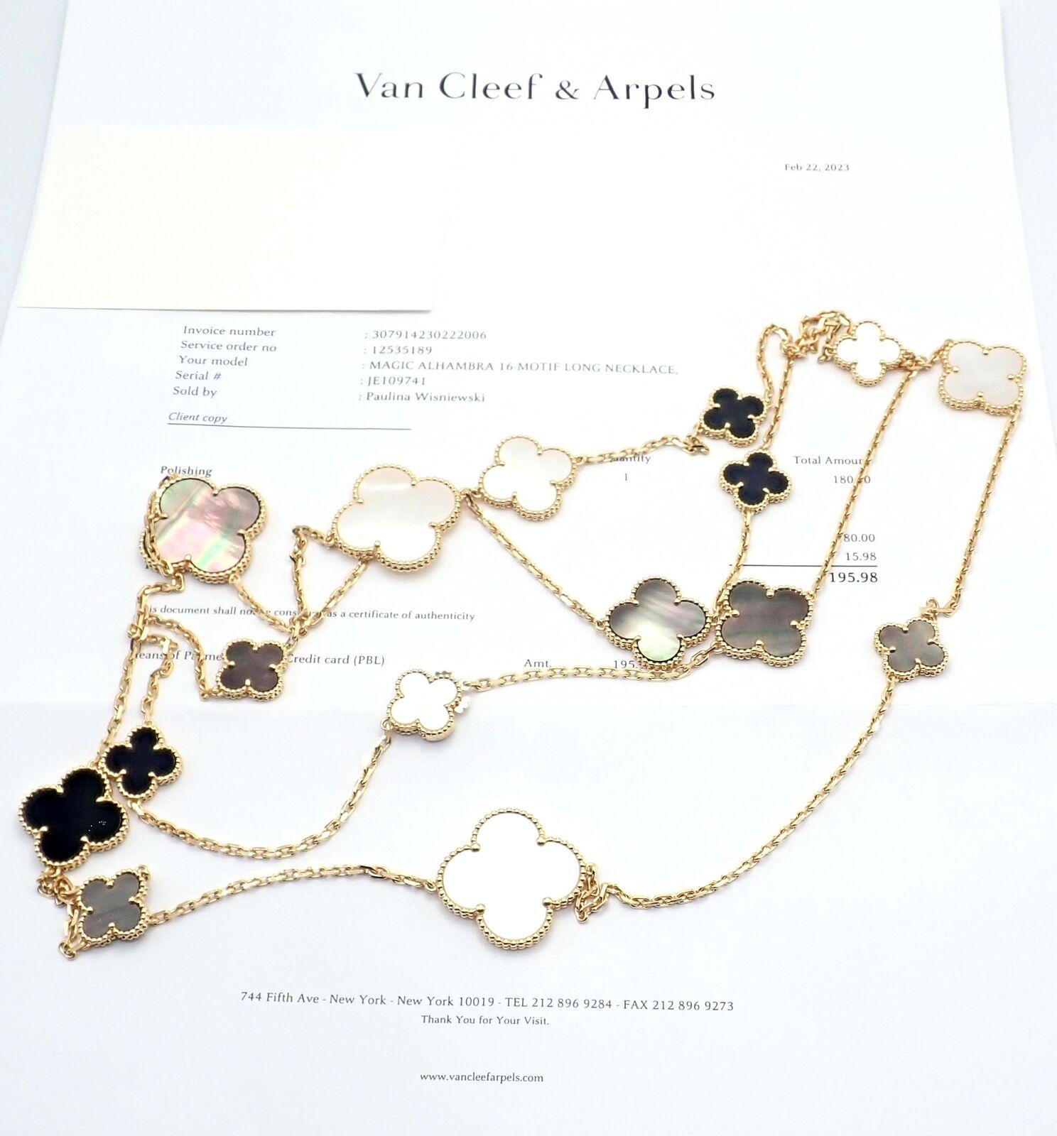 Van Cleef & Arpels Magic Alhambra Mother of Pearl Onyx Long Yellow Gold Necklace 4