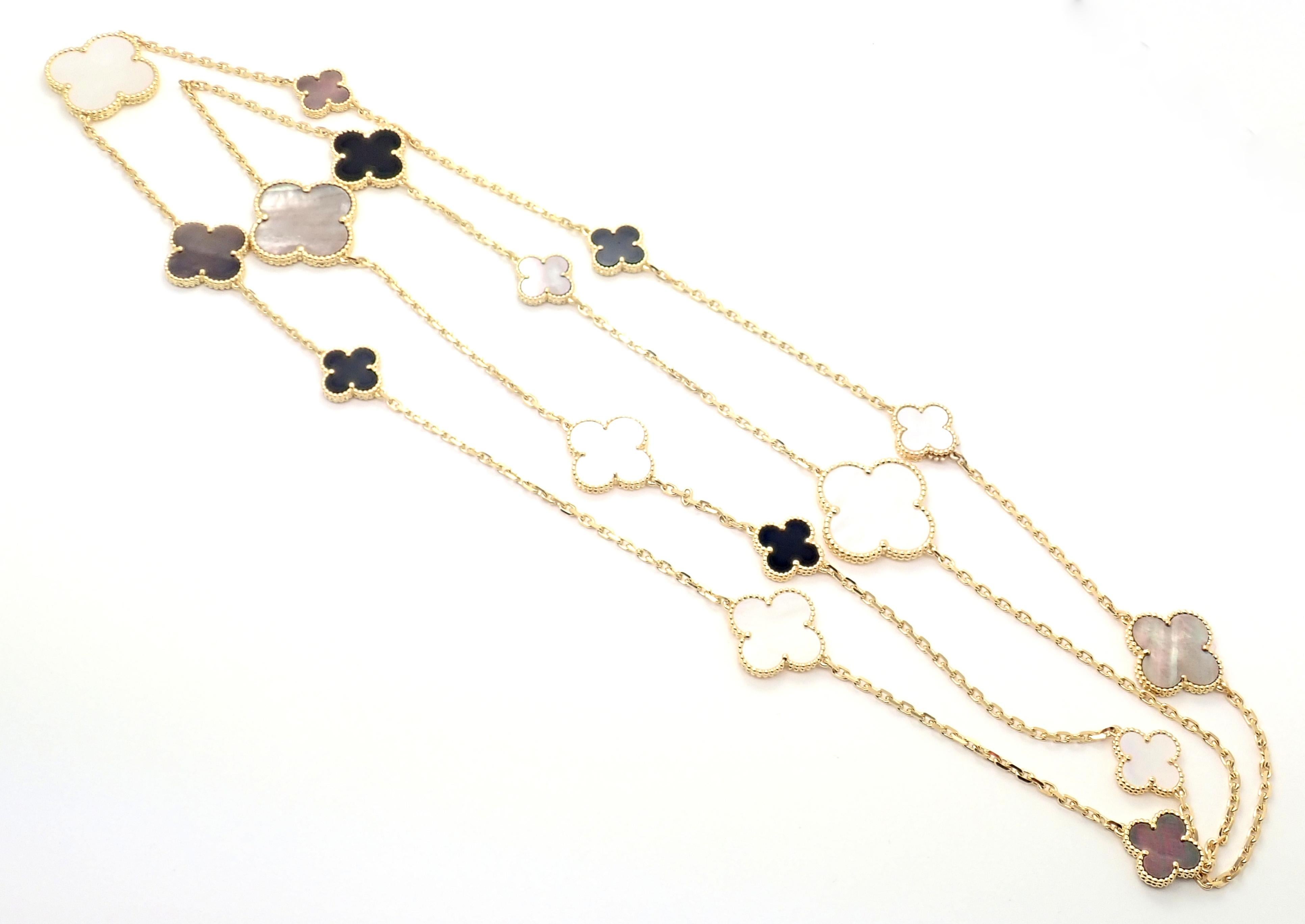 Van Cleef & Arpels Magic Alhambra Mother of Pearl Onyx Long Yellow Gold Necklace 4