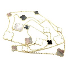 Van Cleef & Arpels Magic Alhambra Mother of Pearl Onyx Long Yellow Gold Necklace