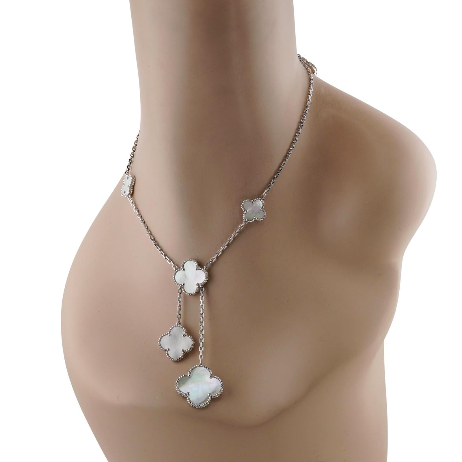 VAN CLEEF & ARPELS Magic Alhambra Mother-of-Pearl White Gold 6-Motif Necklace In Excellent Condition In New York, NY