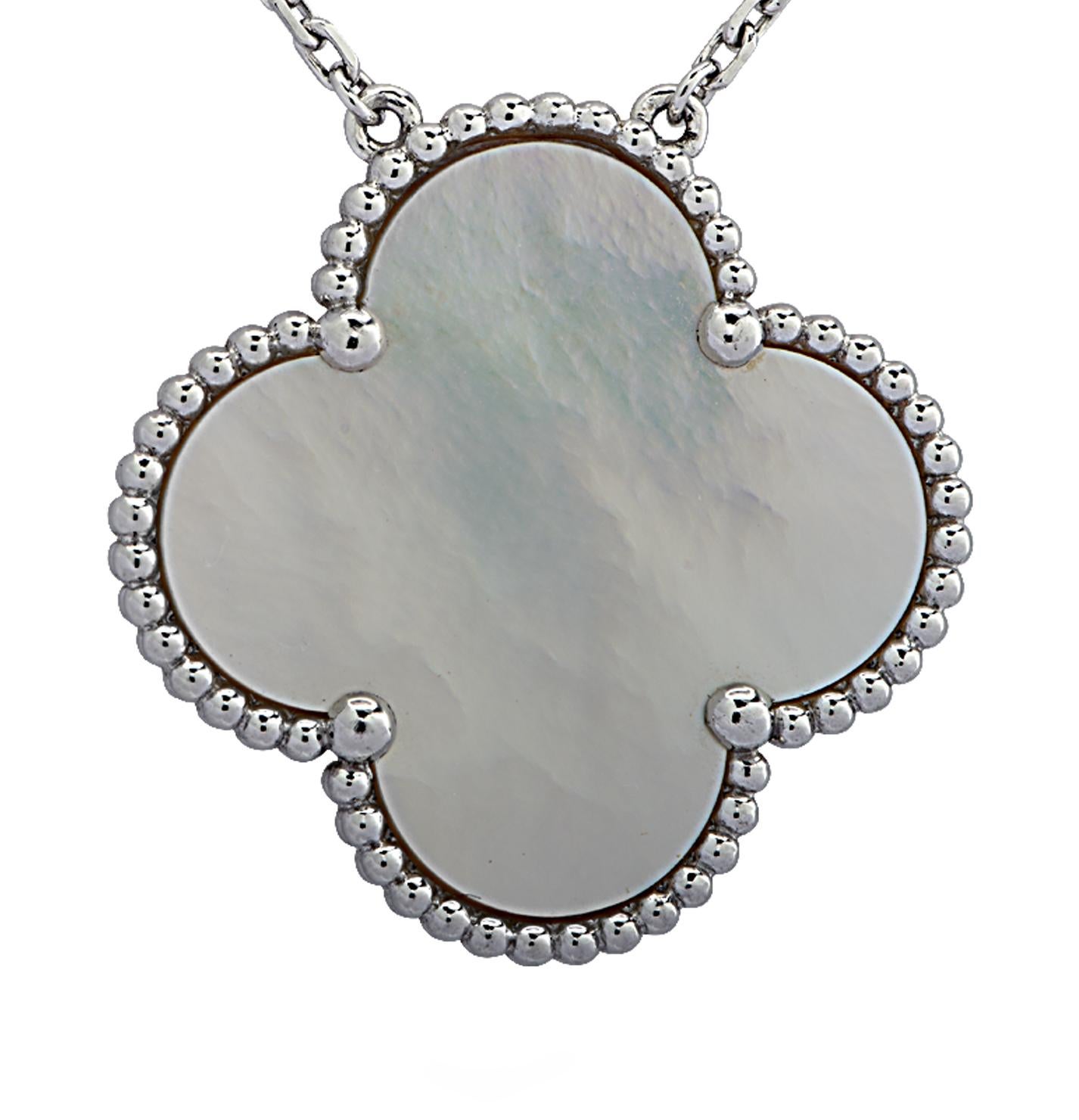 Modern Van Cleef & Arpels Magic Alhambra Mother of Pearl White Gold Pendant Necklace