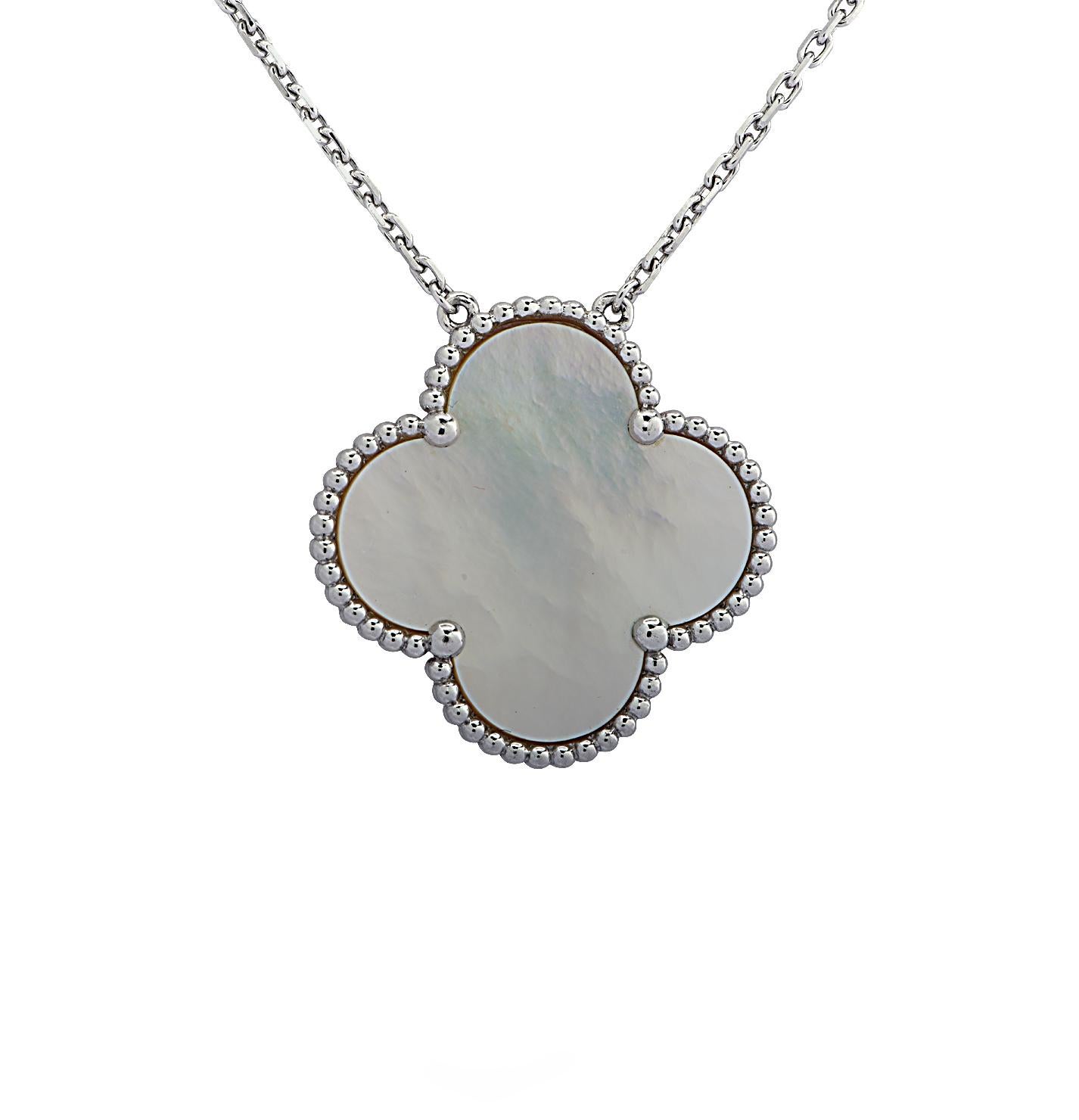 Mixed Cut Van Cleef & Arpels Magic Alhambra Mother of Pearl White Gold Pendant Necklace