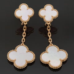 VAN CLEEF & ARPELS Magic Alhambra Mother-of-Pearl Yellow Gold 2 Motif Earrings