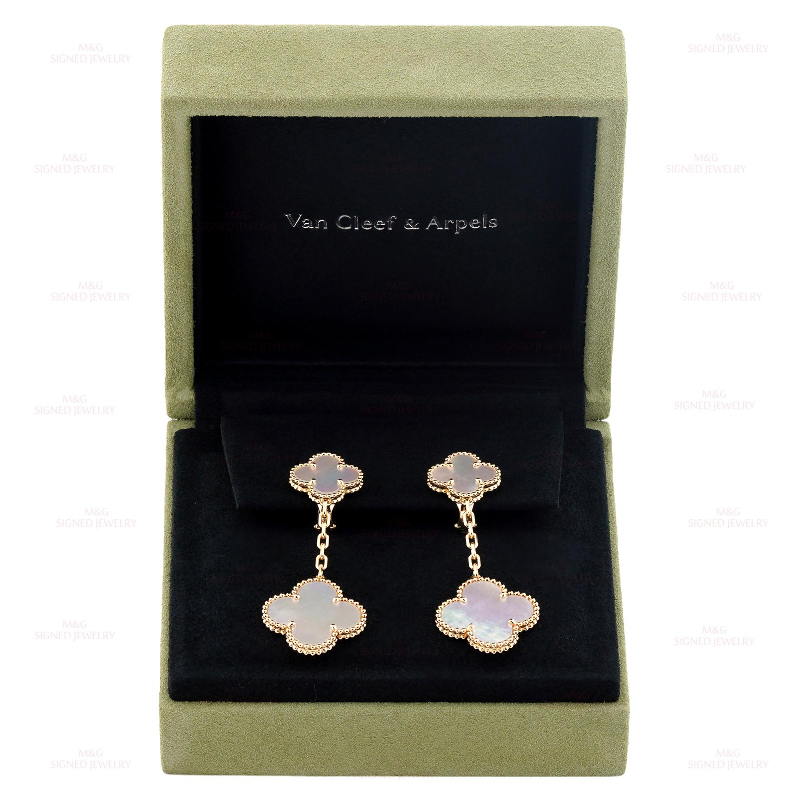 VAN CLEEF & ARPELS Magic Alhambra Perlmutt-Ohrringe aus Gelbgold mit 2 Motiven für Damen oder Herren im Angebot